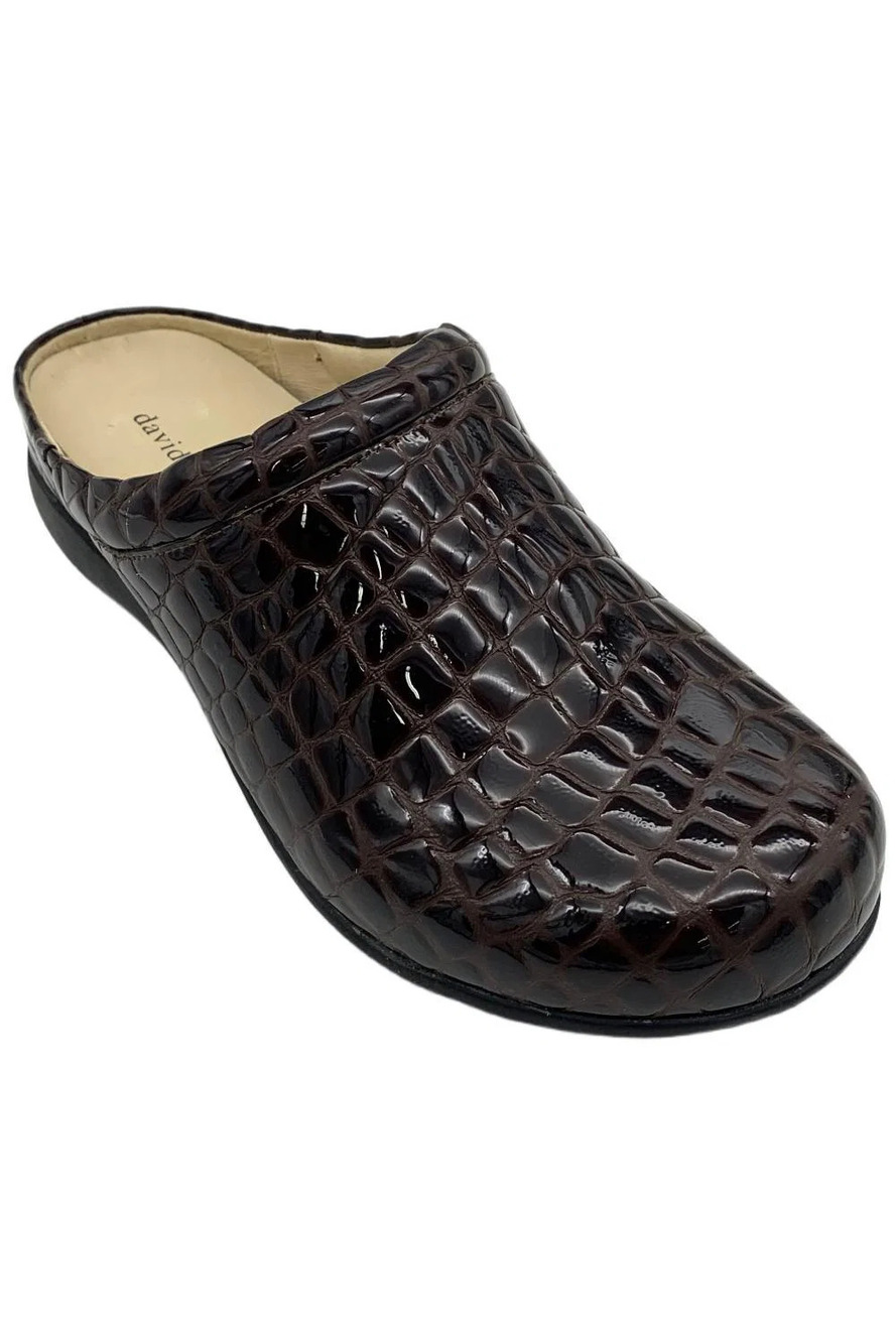 David Tate Women's Catalina Clog Croc Patent Brown - Wide